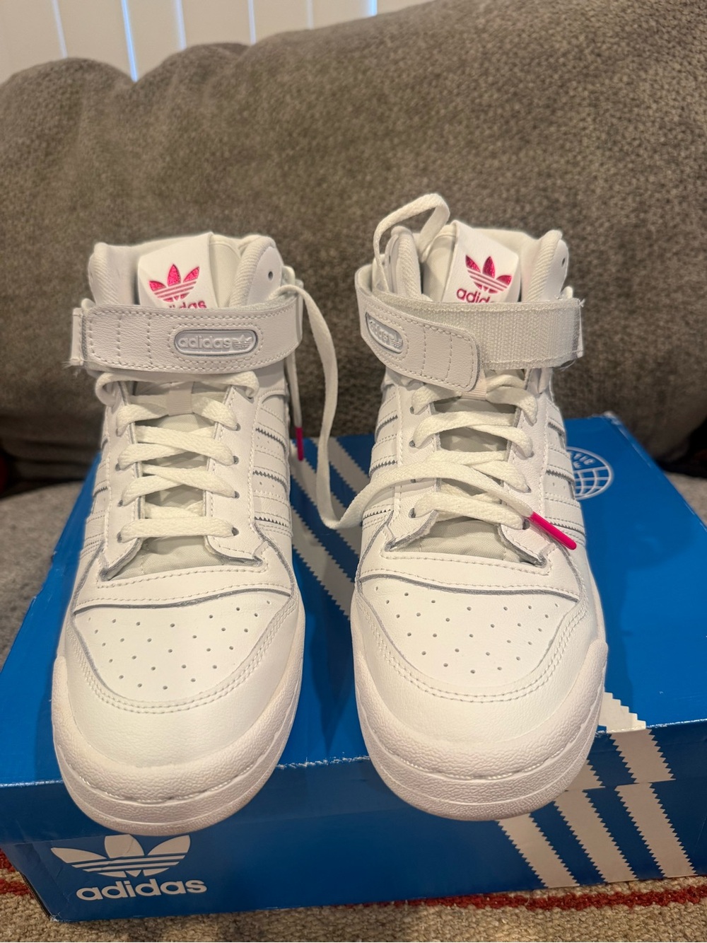 adidas Women’s White High-Top Sneakers with Pink Trefoil